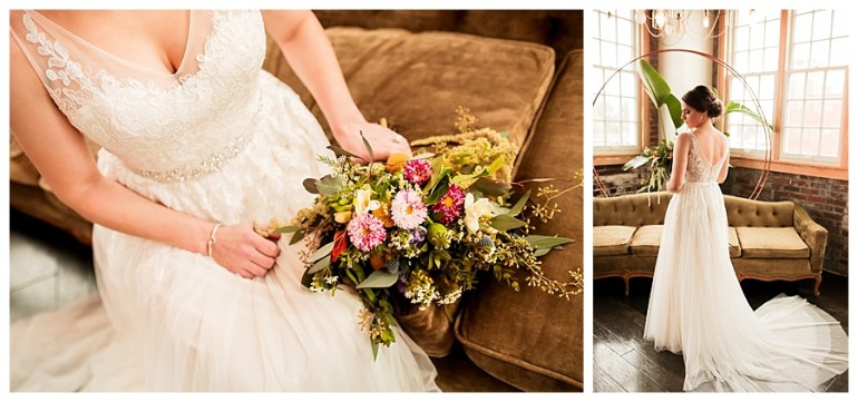 bride in wedding dress with bouquet