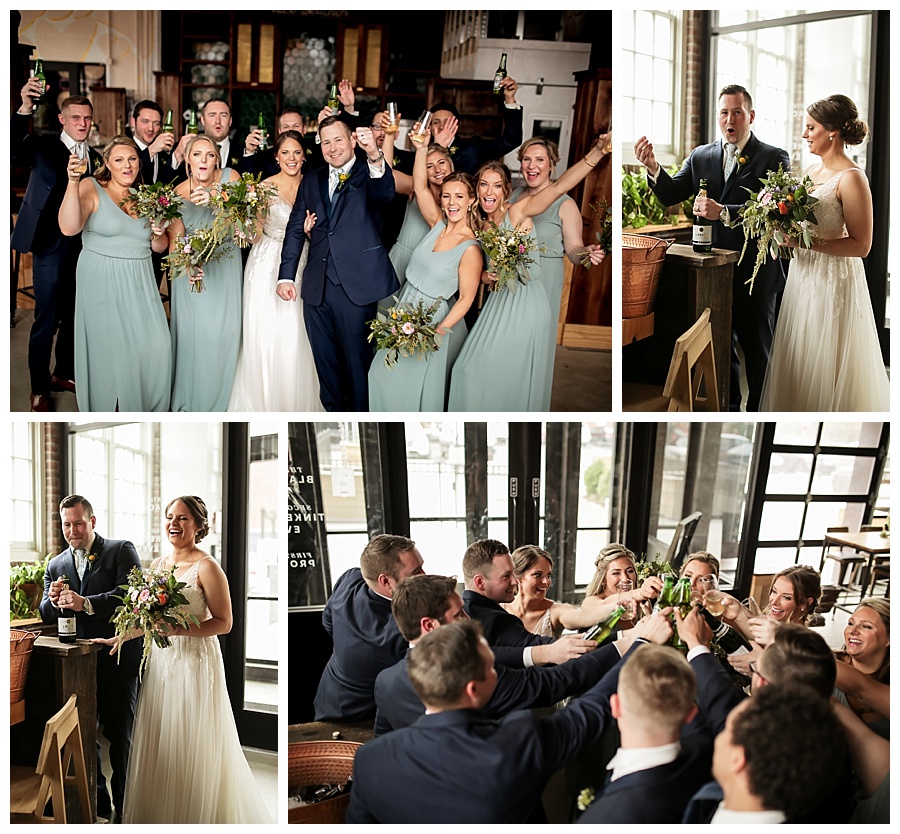 wedding party champagne toast after ceremony
