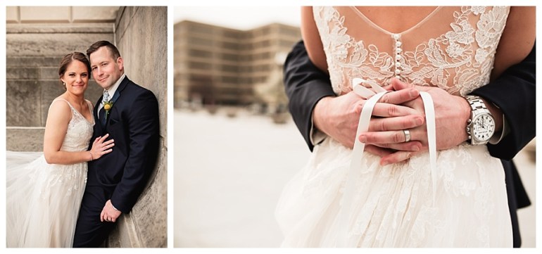 closeups of bride and groom embracing