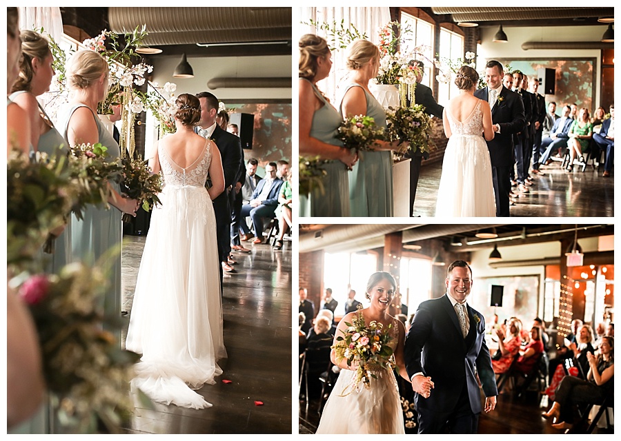 bride and groom during ceremony and after ceremony