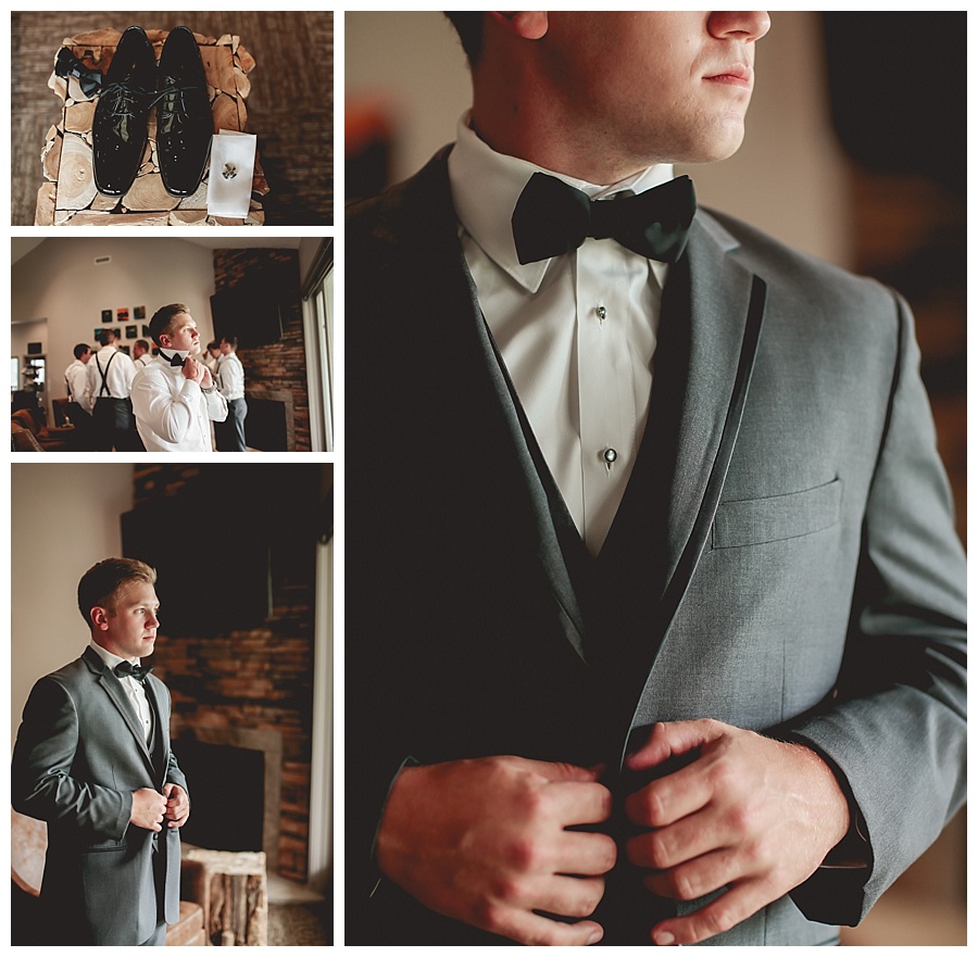 Groom getting ready grooms shoes and cufflinks and bowtie
