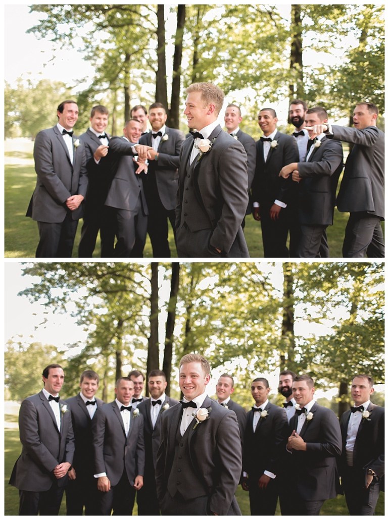 groom and groomsmen smiling and laughing having fun