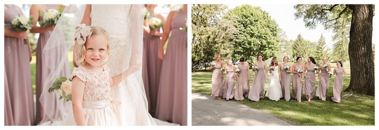 bride and bridesmaids walking together flower girl close up